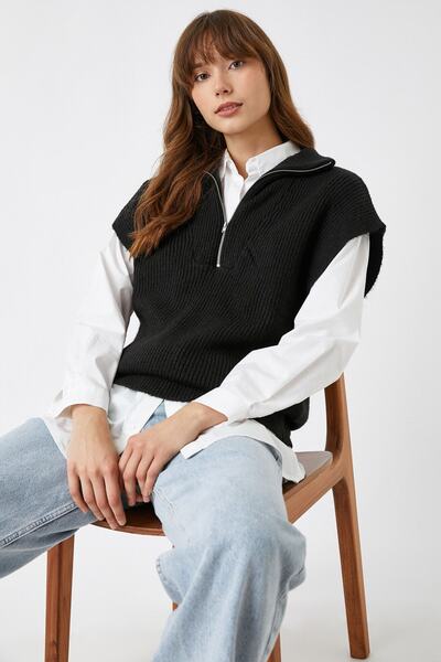 Koton Knitted Short Sleeve Zipper Sweater