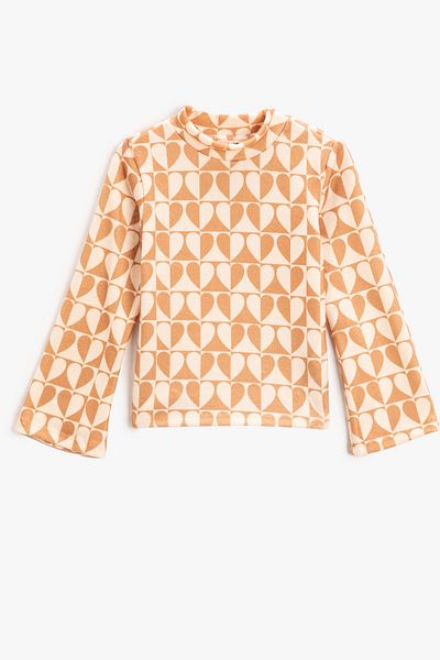 Koton Beige gemustertes Mädchen-T-Shirt 3WKG10388AK