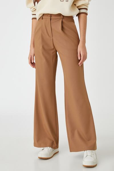 Koton Καφέ Πλισέ Παντελόνι Palazzo