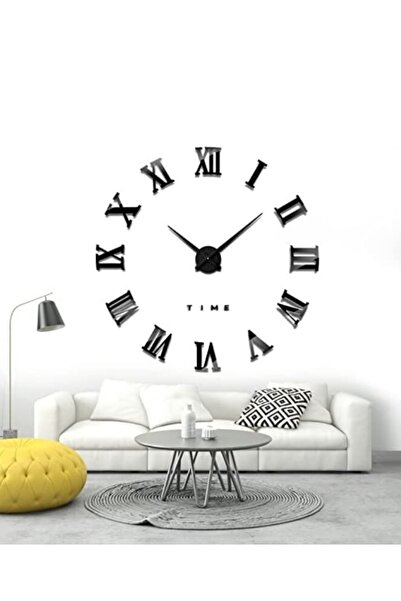 MİNAY HOME 3d Siyah Roma Rakamlı Dekoratif Büyük Boy Duvar Saati Ahşap Duvar ...