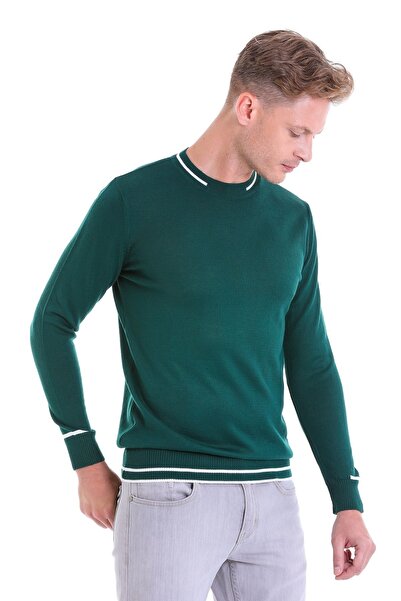 Hatemoğlu Mavi Comfort Fit Desenli Bisiklet Yaka Yünlü Yün Kazak