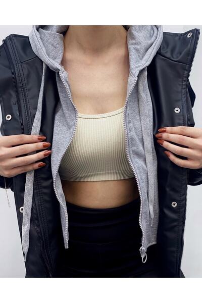 Mosso Дамско кожено яке с качулка