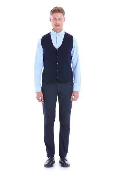 Hatemoğlu Синій Comfort Fit з візерунком, V-подібний виріз, вовняний класичний трикотажний жилет