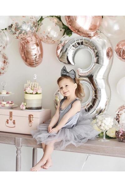 MFM Set de baloane din folie de argint cu numere de 3 ani