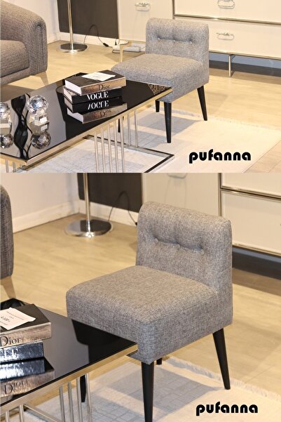 PUFANNA Rahat Oturum Alanlı Siyah Retro Gürgen Ahşap Ayaklı Puf Bench Koltuk Berjer