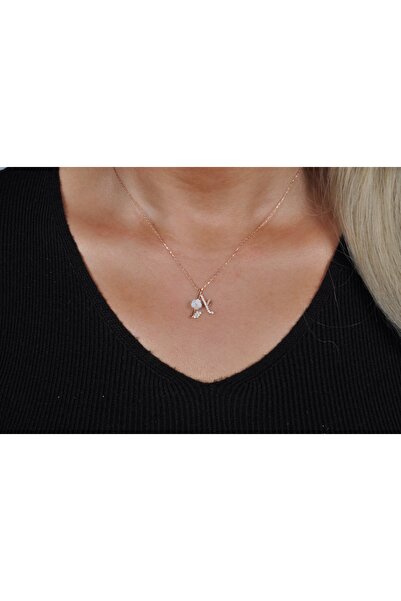 EZİLA SİLVER Manolya Çiçekli Gümüş Harfli Kolye [ A ]