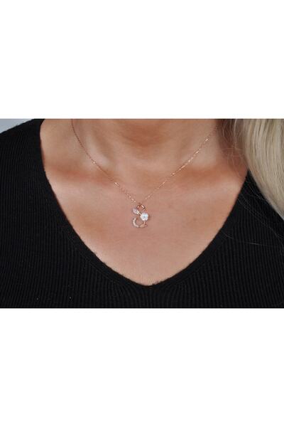 EZİLA SİLVER Manolya Çiçekli Gümüş Harfli Kolye [ S ]