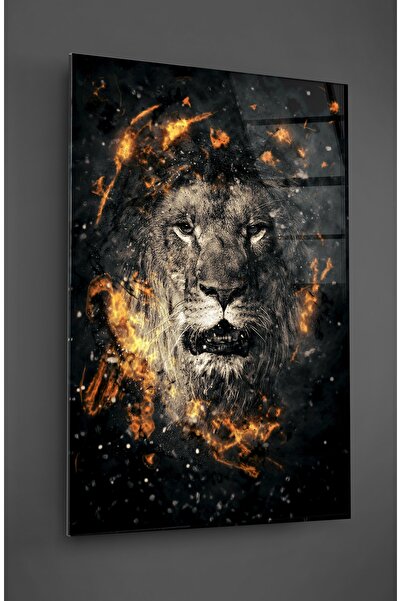TAULART Pictură din sticlă cu foc de leu