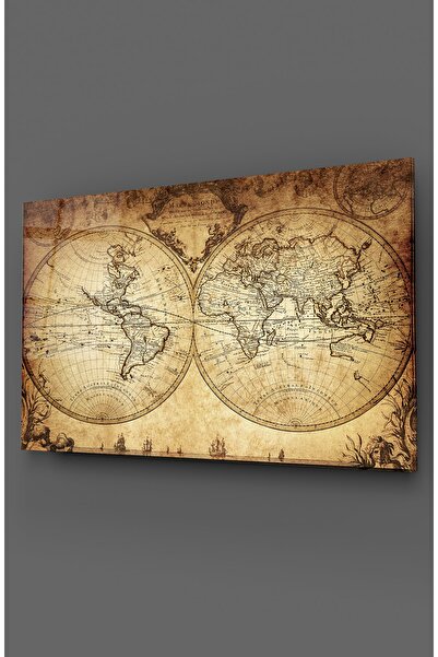 TAULART Vintage Dünya Haritası Cam Tablo
