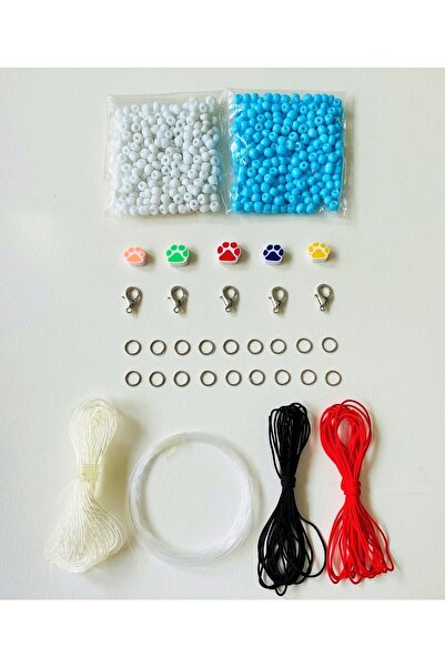 yağmur gökçe فيمو مع شكل مخلب - خرزة رملية زرقاء وبيضاء - خيط المظلة - الببغا...