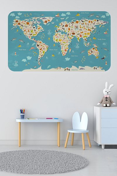 HARGE Educational World Map World Atlas Children's and Baby's Room Wall Sticker
