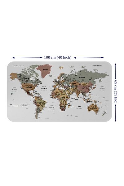 HARGE Turkish Educational Country And Capital Detailed Atlas World Map Wall Sticker