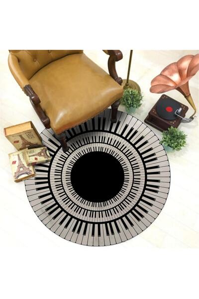NesaDecor Yuvarlak Piyano Matı Müzik Müzisyen Odası Halısı Kaymaz Taban Halı ...
