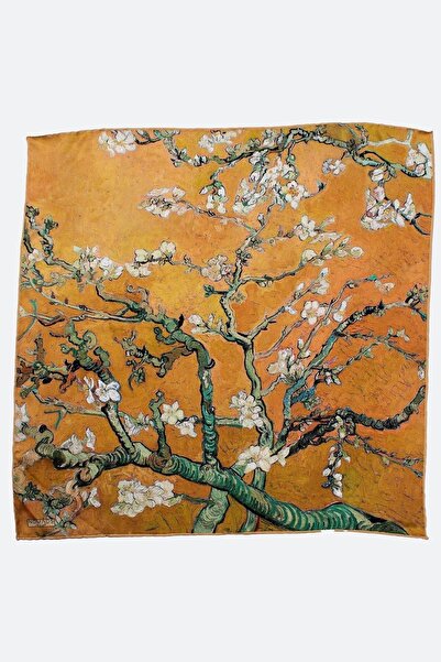 Nomads Felt Silk Yellow Square Scarf Van Gogh Almond Blossoms 55x55 cm