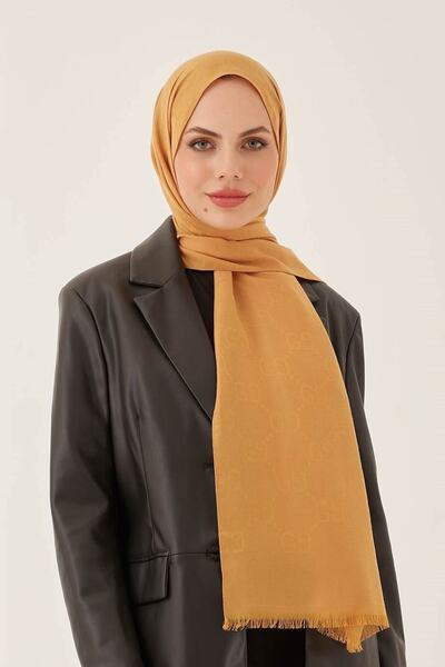 LOSYANA Șal din bumbac jacquard cu model G, muștar