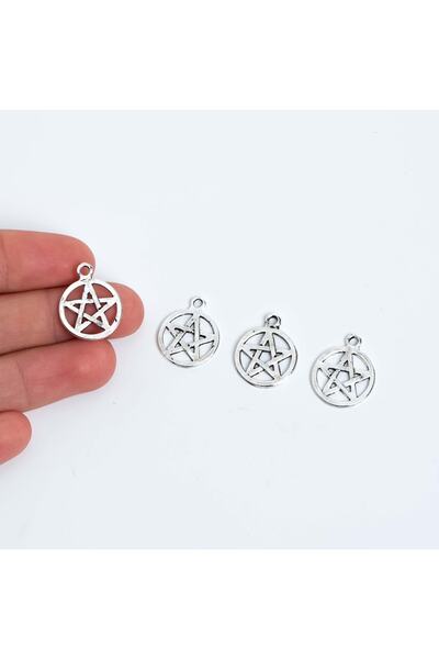 yfhobi 5 Adet - 20 Mm Yıldız Desenli Metal Uç, Takı Malzemesi, Boyalı Gümüş K...