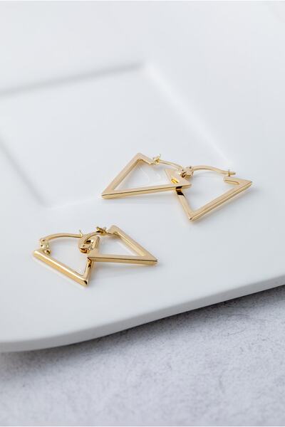 Uşaklıhafız 1945 14 Ayar Altın Küçük Boy Geometrik Üçgen Model Küpe