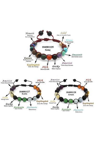 Tesbihane Macrame Braided Multicolor Natural Stone Globe Bracelet for Men-Women-Youth - Set of 3