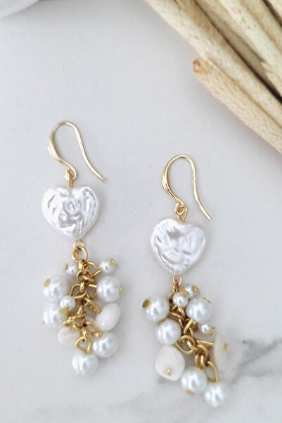 HALHALMILL Kalpli İncili Altın Kaplama Doğal Taşlı Küpe