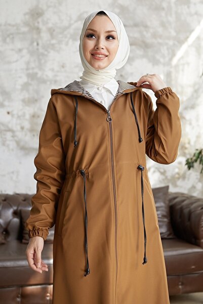 InStyle Layisa Çizgili Desenli Beli Büzgü Trenç - Taba