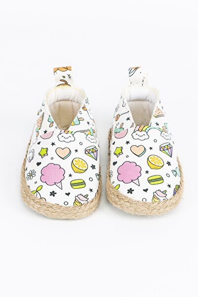 Peony Pompom Dondurma Desen Bebek Hasır Patik