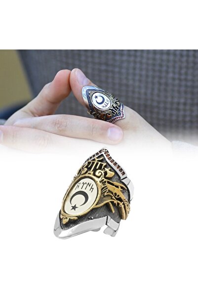 Tesbihane Arma Tasarım "türk" Yazılı Ve "ayyıldız" Temalı 925 Ayar Gümüş Okçu (zihgir) Yüzüğü