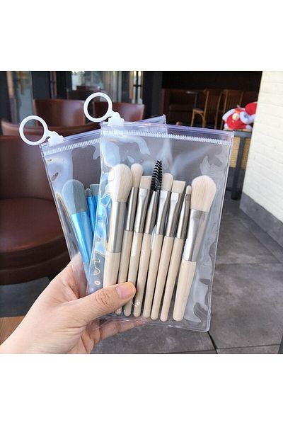 Gold Beauty Beige Colored 8-Piece Mini Easy Portable Makeup Brush Set