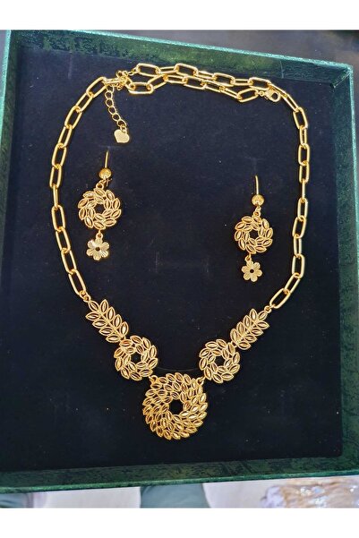 barisiva gold 22 Ayar Altın Kaplama Şık Kolye Ve Küpe Seti