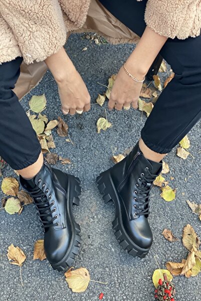 İnan Ayakkabı Kadın Bot Siyah Renk Hafif Kaymaz Taban (TABAN 6 CM)