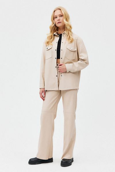 Açelya Okcu Vegan Leather Shirt with Snap Closure and Pocket Detail