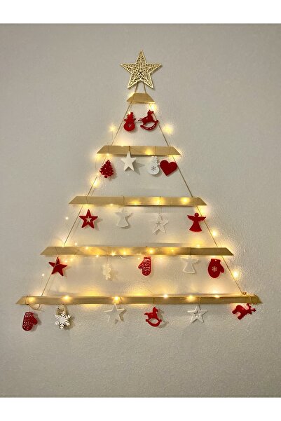 Mini Tasarım Atölyem Ahşap Çam Ağacı Yılbaşı Duvar Dekoru Seti