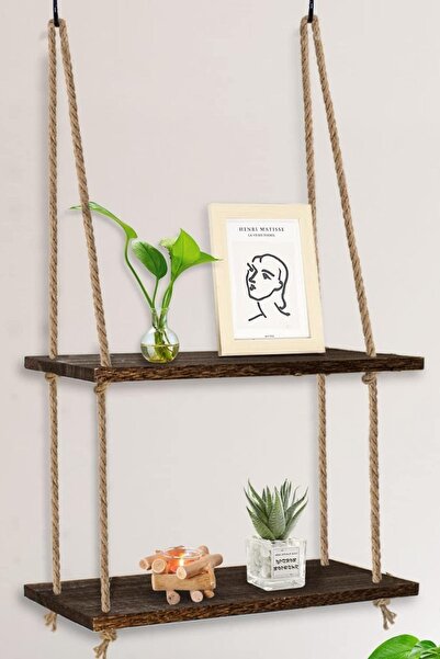 Alyones Duvara Asma Raflar, 2 Katlı Koyu Kahve Uygun Asma Pencere Bitki Rafları Dekor