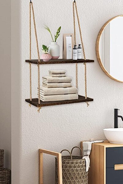 Alyones Duvara Asma Raflar, 2 Katlı Koyu Kahve Uygun Asma Pencere Bitki Rafları Dekor