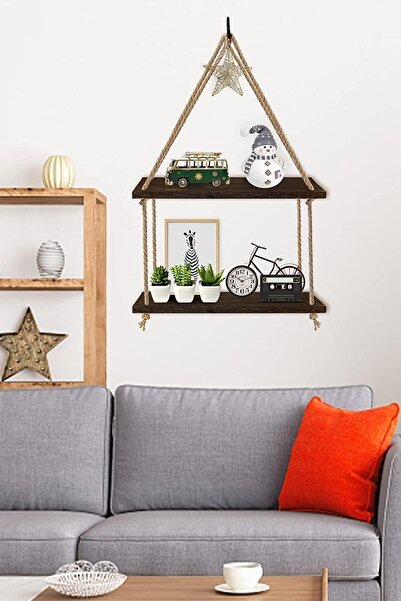 Alyones Duvara Asma Raflar, 2 Katlı Koyu Kahve Uygun Asma Pencere Bitki Rafları Dekor