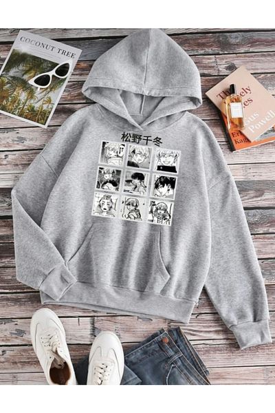 BYMEER Hanorac oversize cu glugă, unisex, gri Tokyo Revengers, cu imprimeu manga