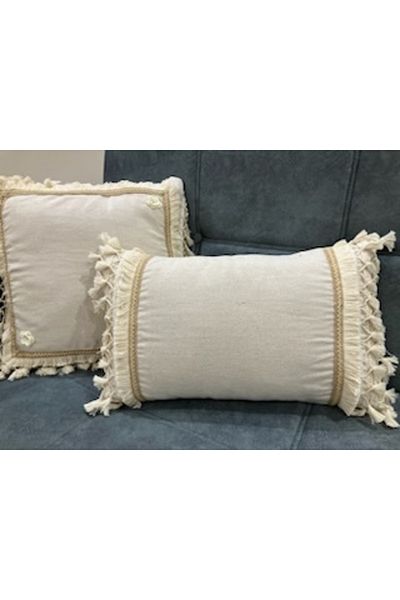 NDC HOME Special Design Single Linen Cream Cushion Cover Set of 2 (35x55) (43x43)