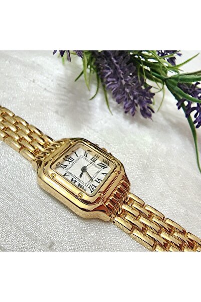 Marlas , Altın Rengi, Roma Rakamlı, Modern Tasarım, Retro Tasarım, Hediyelik, Kadın Kol Saati