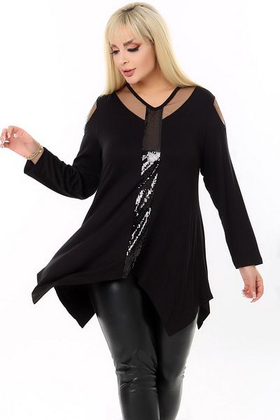 Kheos Special Design Long Loose Front Sequin Shoulder Low-cut Comfortable Flowing Tunic