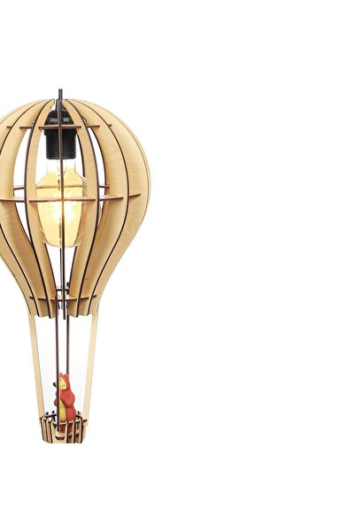hü ma tasarım ve aksesuar Kapadok Çocuk Genç Odası Için Doğal Ahşap Mdf 3d Puzzle Uçan Balon Avize- Biblo Ampul Dahil Değildir
