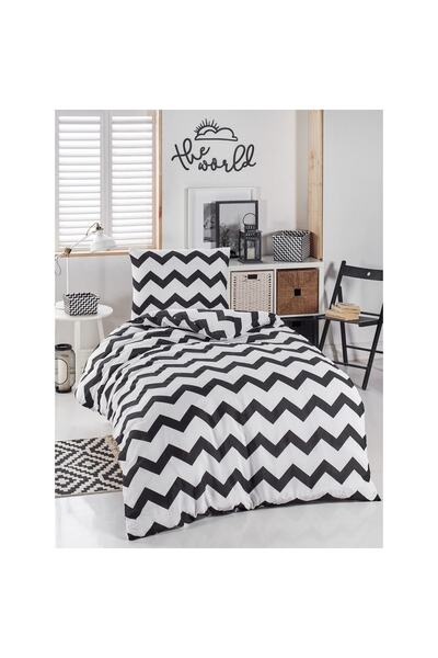 MORRİVAL Σετ Παπλωματοθήκη Μονό Μαύρο Ζιγκ-ζαγκ 160x215