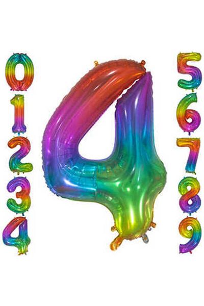 hediyeofisi Rainbow Concept Balloon 4 Number Balloon 1 Meter Large Size