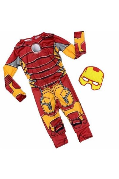 CebindekiDükkan Maskeli Çocuk Demir Adam Kostümü - Çocuk Iron Man Kostümü 7-8 Yaş