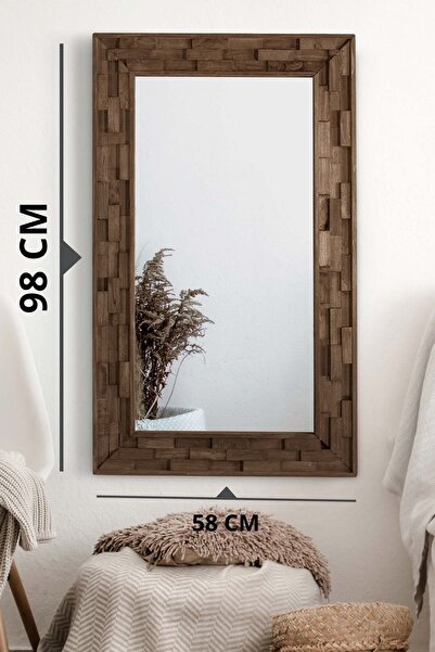 Resmo Jenga Ceviz Doğal Ağaç Masif 58x98 Cm Tahta Parçacıklı Salon Ofis Mutfak Duvar Konsol Boy Aynası