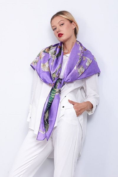 Nomads Felt Silk Shawl Scarf| Purple Van Gogh Almond Tree| 140 cm| Nomads Felt
