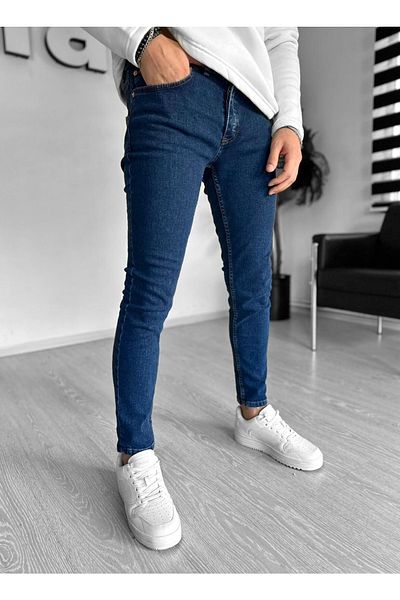 THEMANN Plain Dark Blue Denim Skinny Fit Jeans