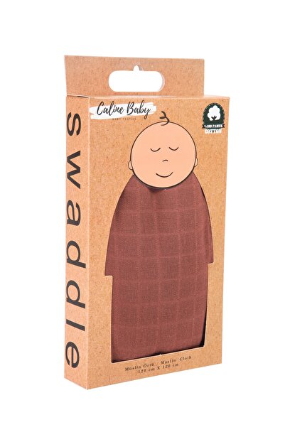 Caline Baby غطاء قماش موسلين لون سادة - بني 120×120 سم + 4 مناديل مبللة للفم
