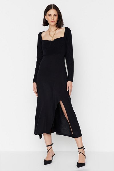 Trendyol Collection Πλεκτό φόρεμα μαύρο γιακά με λεπτομέρειες TWOAW23EL01554