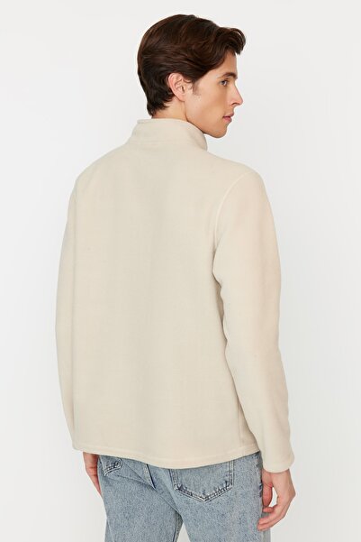 Trendyol Collection Φούτερ Fleece με φερμουάρ σε μπεζ γιακά - Αντιπηκτικό, Keep Warm TMNAW23SW00395