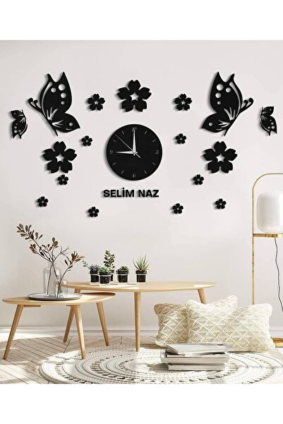 PLANET STORE Ahşap Kelebek Model Ve Duvar Saati