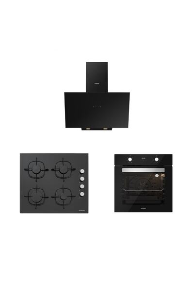 Silverline Siyah Cam Ankastre Set (3481 Flam 60+cs5335b02+bo6502b02)